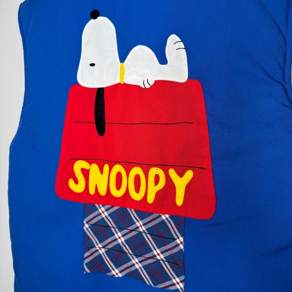 NWT Peanuts Button Front Vest Mens M Padded Polyester Cotton Blend Snoopy Appliq - Picture 7 of 9